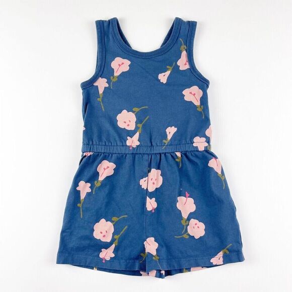 Tea Collection Floral Romper Reversible Sleeveless Blue Size 4 - Picture 1 of 6